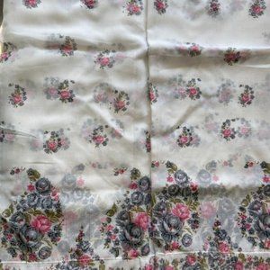 - White silky net sari fall and sides sewn